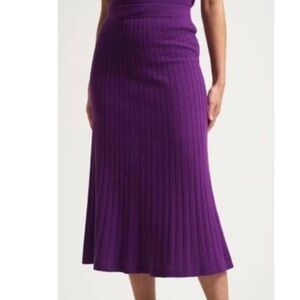 NEW WHITE + WARREN cotton silk ribbed a line skirt in‎ deep verbena